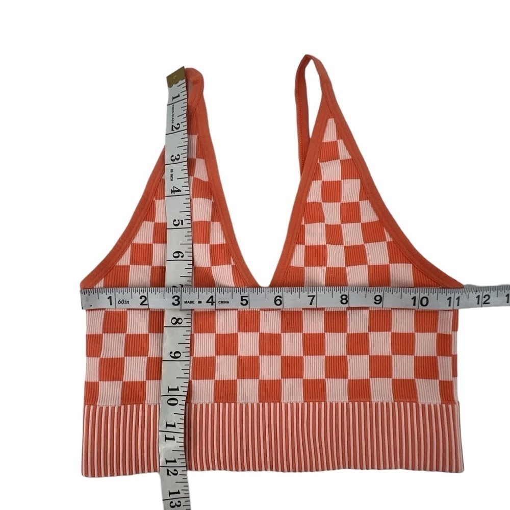Orange Checkered Crop V-Neck Tank Top Size Small Women’s - Picture 4 of 4